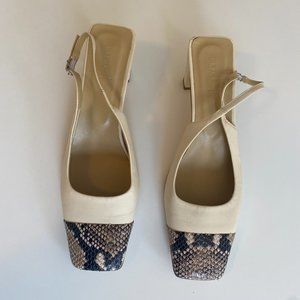 AEYDE Drew Snake-Printed Slingback Pumps